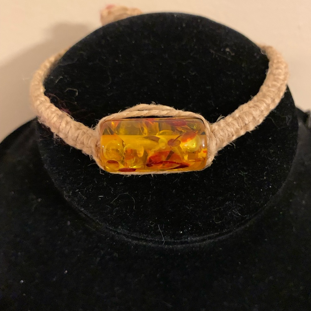 Amber and Tan Woven Bracelet